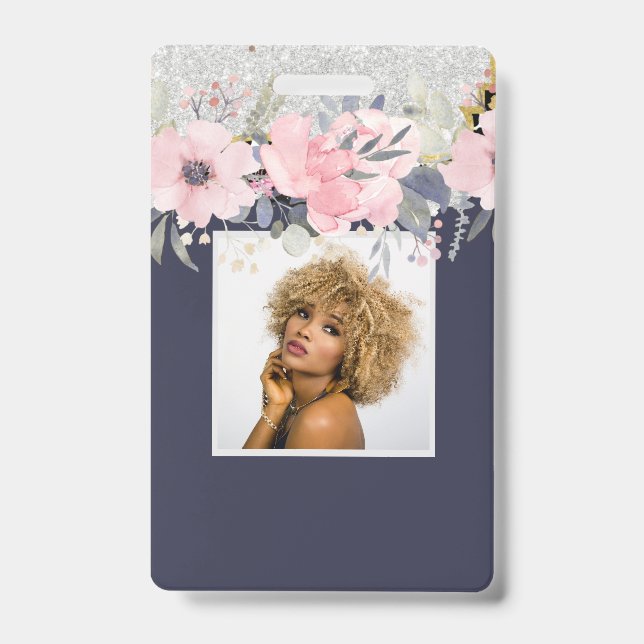 Crachá Carta Floral Cor-de-Rosa, Bonito, design (Front)