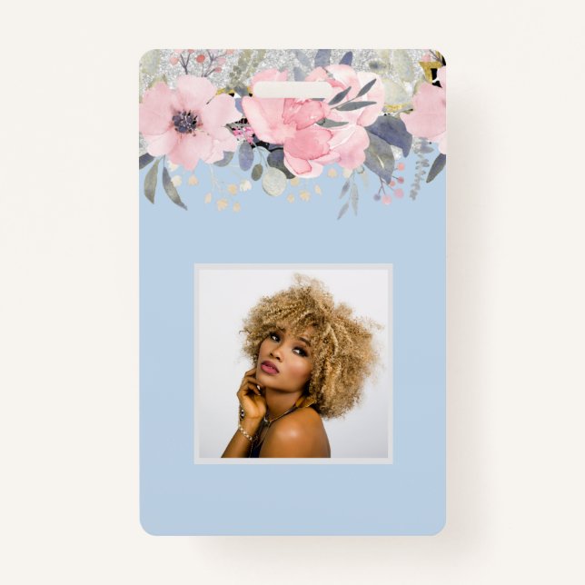 Crachá Carta Floral Cor-de-Rosa, Bonito, design (Frente)