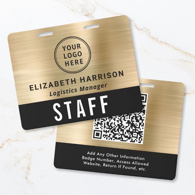 Crachá Cartão de Acesso a Evento Logo QR Code Preto Doura (Logo QR Code Black Gold Event Access Pass Badge)