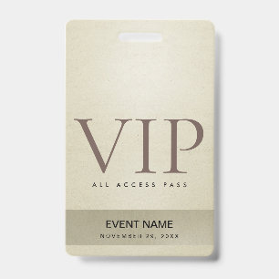 CRACHÁ CARTÃO DE ACESSO VIP EM PRATA ELEGANTE OURO PÁLIDO