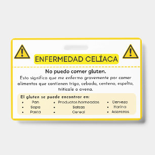 Crachá Cartão de Alerta de Doença Celíaca Alergia ao Glút