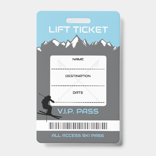 Crachá Cartão de Assento Presente VIP SKI LIFT TICKET (Frente)