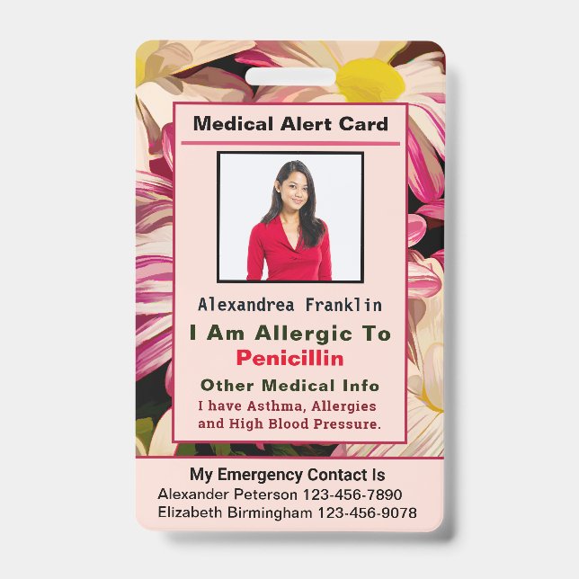 Crachá Cartão de Contato de Emergência de Alerta Médico P (Frente)