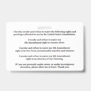 Crachá Cartão de Direitos e Privilégios Legais