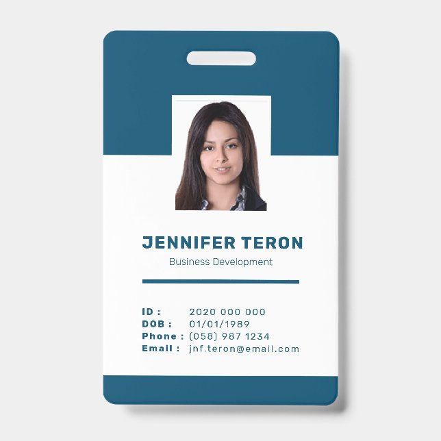 Crachá Cartão de ID de Funcionário do Marinho Moderno Per (Front)