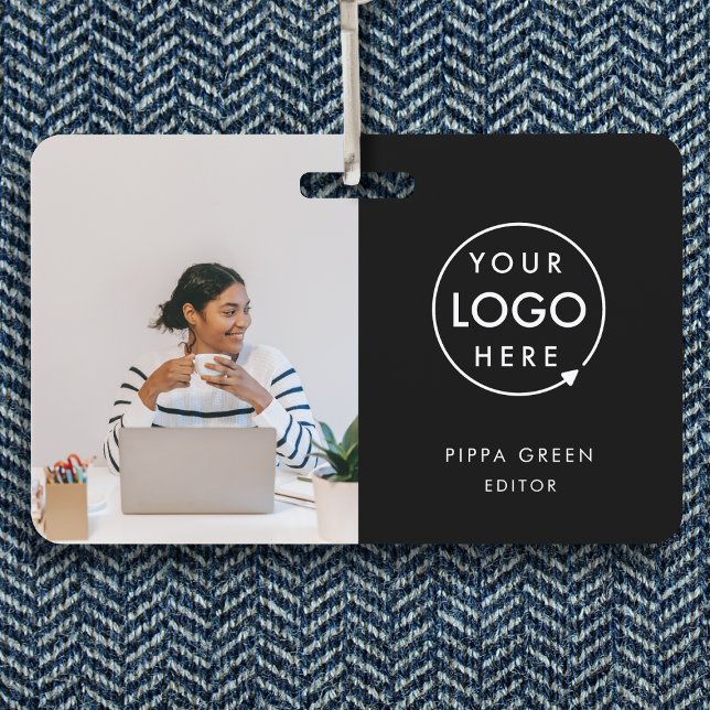 Crachá Cartão de identidade preto | Trabalhador Empresari (Sleek black company branded staff ID badges for business events & employee identification.)