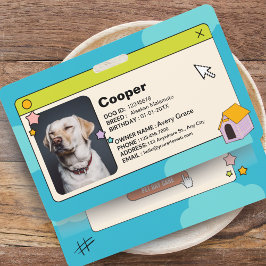 Crachá Cartão de Identificação de Cachorro Azul com Foto