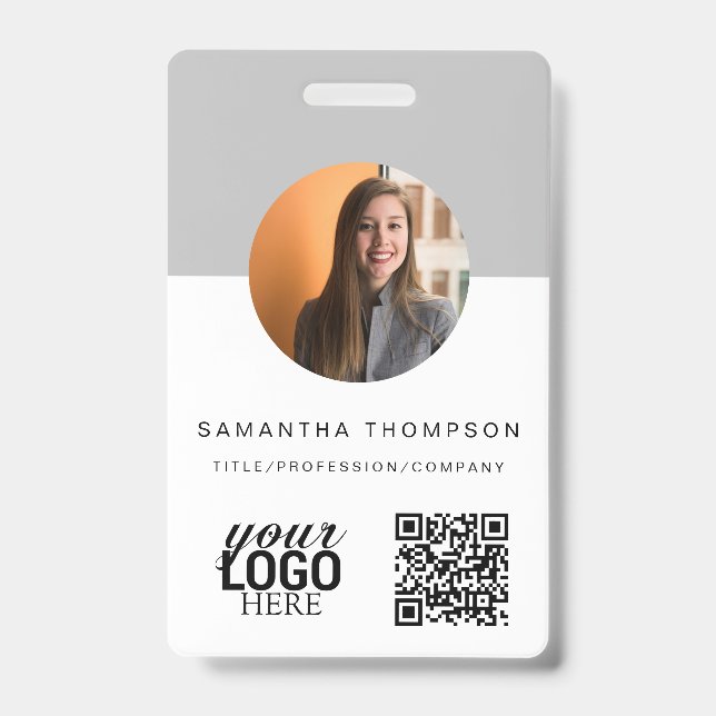 Crachá Cartão de identificação de código QR cinza Logotip (Frente)