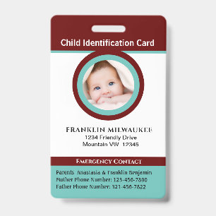 Crachá Cartão de Identificação de Criança Menino Menina F