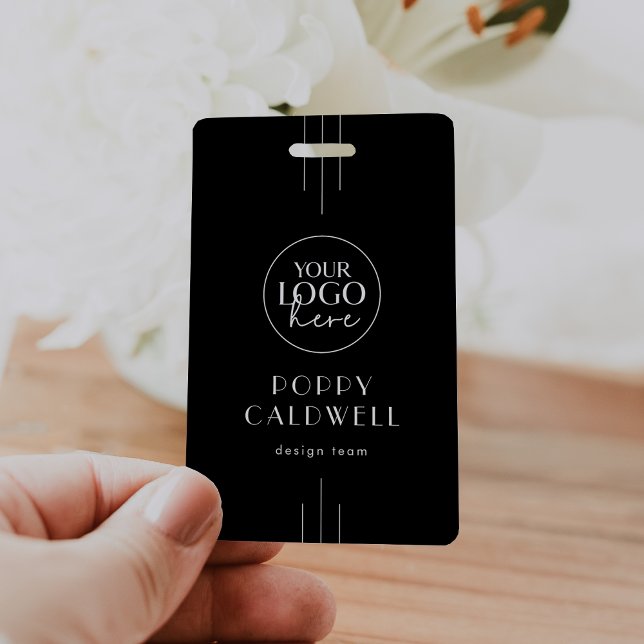 Crachá Cartão de Identificação de Funcionário com Código  (EVERLY Dark Black Logo QR Code Employee ID Card Badge)