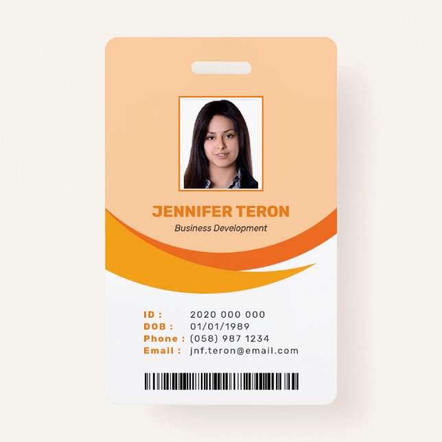 Crachá Cartão de Identificação de Funcionário Laranja Mod (Frente)