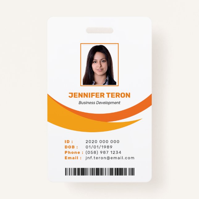 Crachá Cartão de Identificação de Funcionário Laranja Mod (Frente)