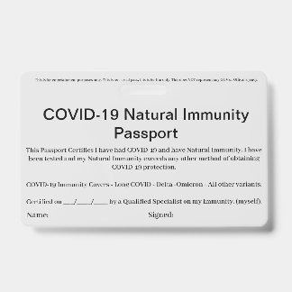 Crachá Cartão de identificação de passagem de imunidade n
