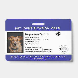 Crachá Cartão de Identificação de Pet Editável, Logotipo