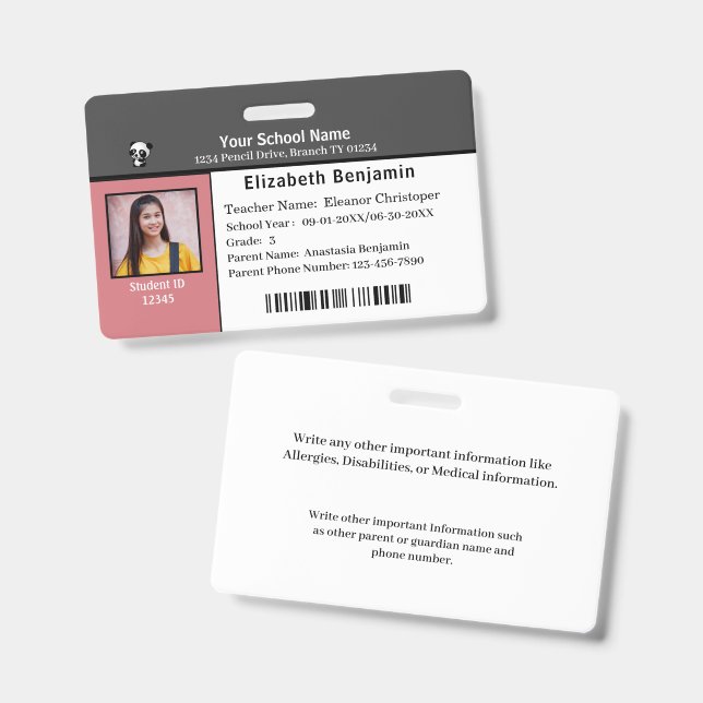 Crachá Cartão de Identificação do Aluno Código de Barras  (Frente e verso)