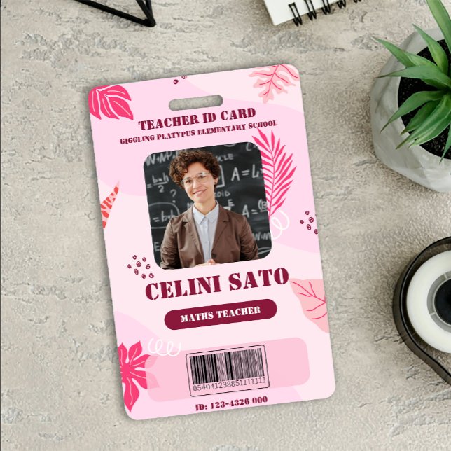 Crachá Cartão de Identificação Escolar em Casa com Estilo (Pink Floral Style Homeschool ID Card Badge)
