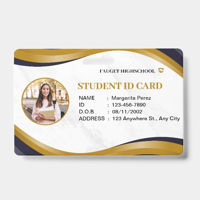 Crachá Cartão de Identificação Escolar Moderno Branco e M (Frente)