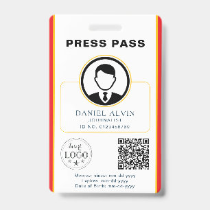 Crachá Cartão de Imprensa Personalizado com ID de Fotogra