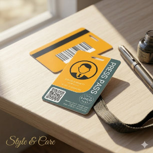 Crachá Cartão de Imprensa Profissional com Código QR e Fo