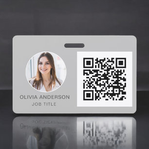 Crachá Cartão de Visita com Código QR Prata Cinza Foto