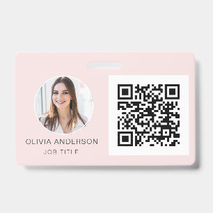 Crachá Cartão de Visita com Código QR Rosa Foto