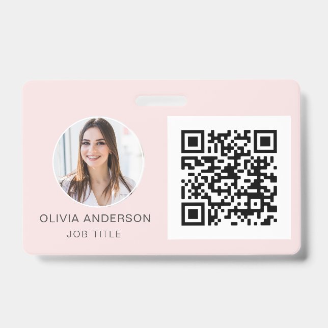Crachá Cartão de Visita com Código QR Rosa Foto (Frente)