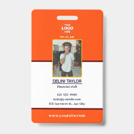 Crachá Cartão vermelho laranja moderno com foto e logotip