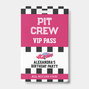 Crachá Cartão VIP de Corredor Rosa para a Equipe de Pit n