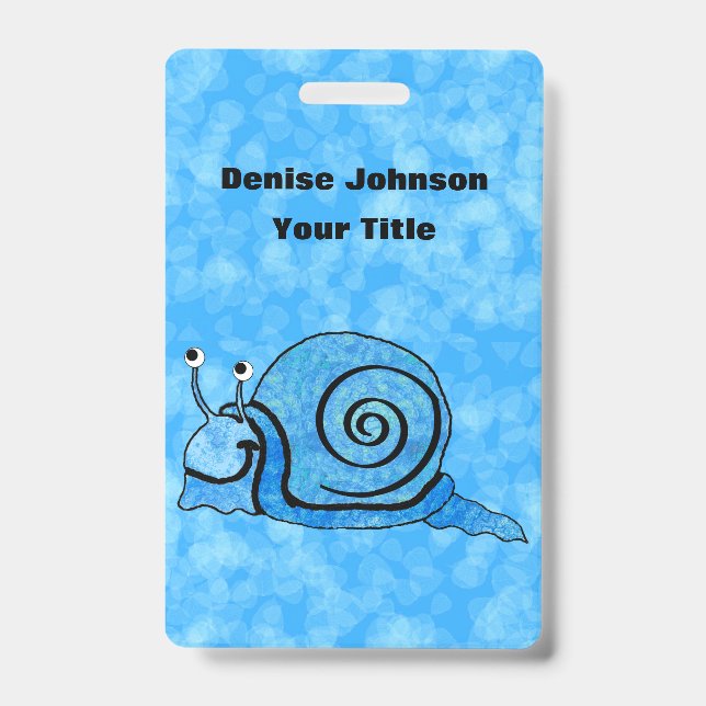 Crachá Cartoon Snail Blue Patterned Shell sobre a mistura (Frente)