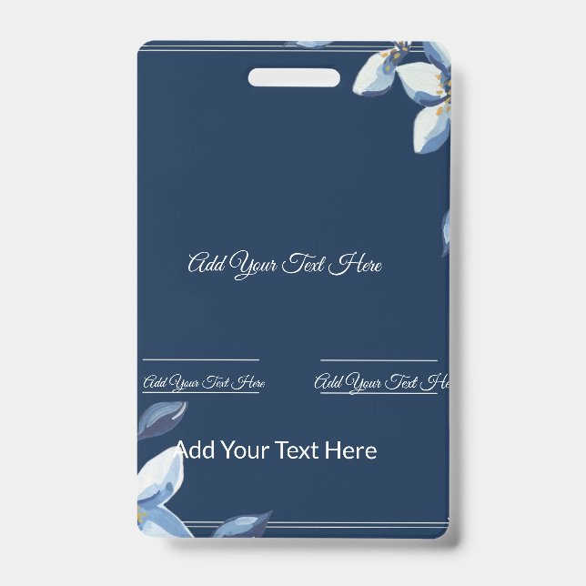 Crachá Casamento Azul Floral Azul Empoeirado Vitoriano  (Frente)