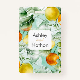 Crachá Casamento Elegante de cor d'água floral e Fruta