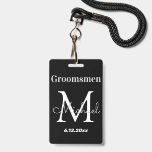 Crachá casamento preto elegante padrinhos personalizado