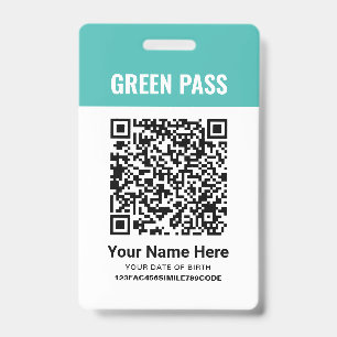 Crachá Certificado de Vacinação Green Pass PVC Turquesa