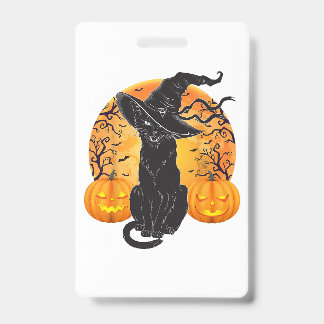 Crachá Chapéu de Bruxa de Halloween de Gato Negro Assusta