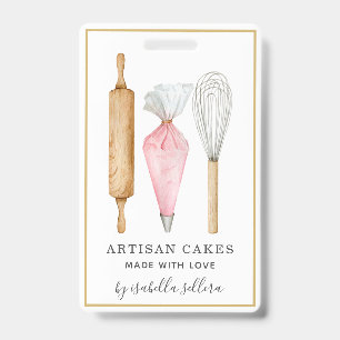 Crachá Chef de Padaria e Confeitaria Aquarela Utensílios 