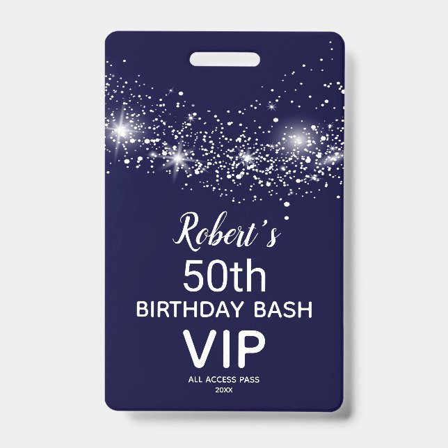 Crachá Chic Stars on Marinho Sky Birthday VIP Pass (Frente)