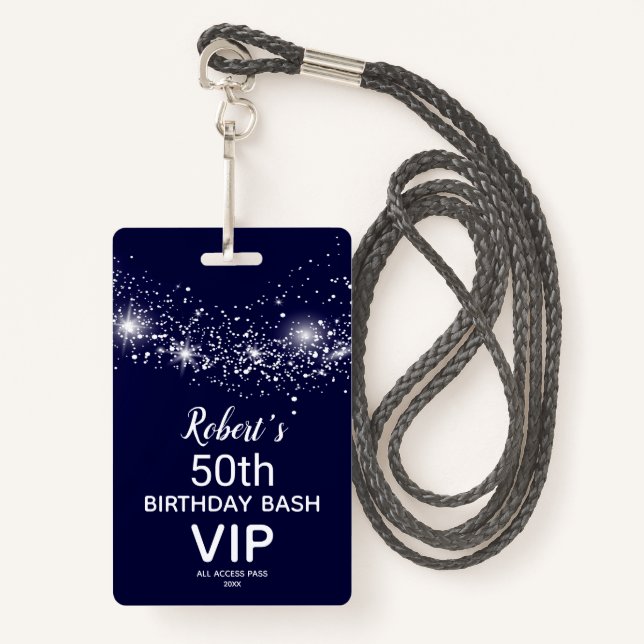 Crachá Chic Stars on Marinho Sky Birthday VIP Pass (Frente com cordão)