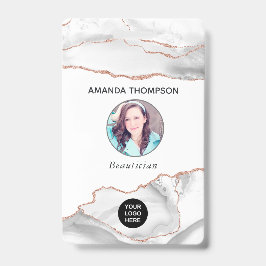 Crachá Chic Watercolor White e Rosa Dourado Agate Busines