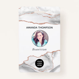 Crachá Chic Watercolor White e Rosa Dourado Agate Busines