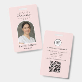 Crachá Cílios QR Foto Rosto Preto Blush Script Equipe