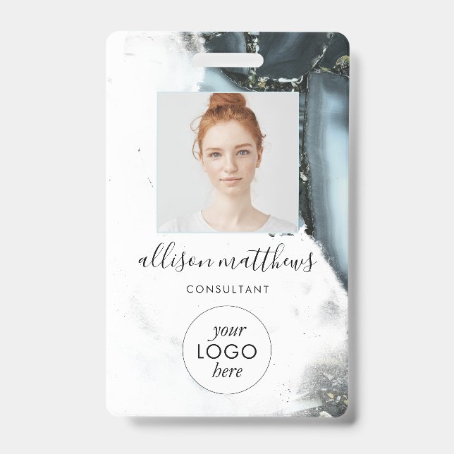 Crachá Cinza Azul Gelo Fundo do Mármaco Negro (Frente)