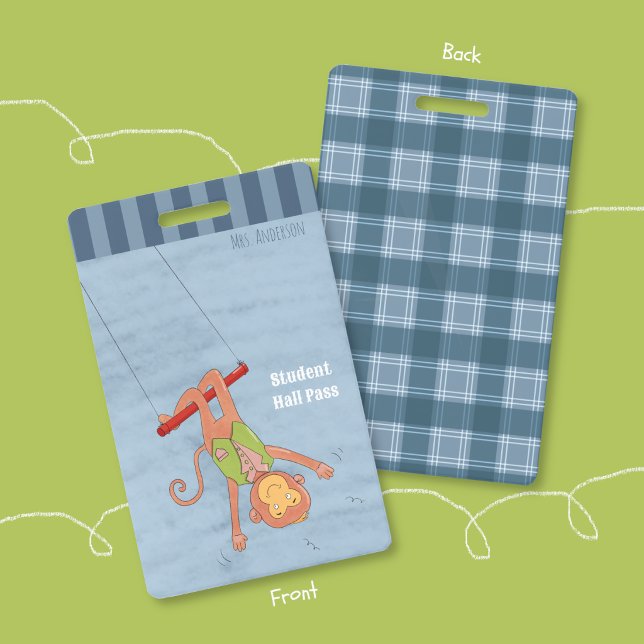 Crachá Circus Monkey Blue Student Hall Pass Badge (Circus monkey student blue hall pass badge .)