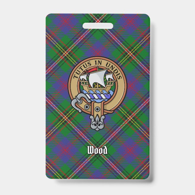 Crachá Clã Wood Crest sobre Tartan (Frente)