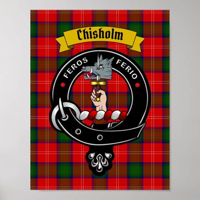 Crachá Clan Chisholm e Poster Tartan 8,5x11 (Frente)