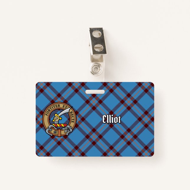 Crachá Clan Elliot Crest sobre o Antigo Tartan (Frente com Clipe)