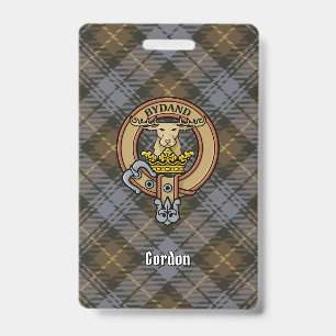 Crachá Clan Gordon Crest sobre o Weathered Tartan