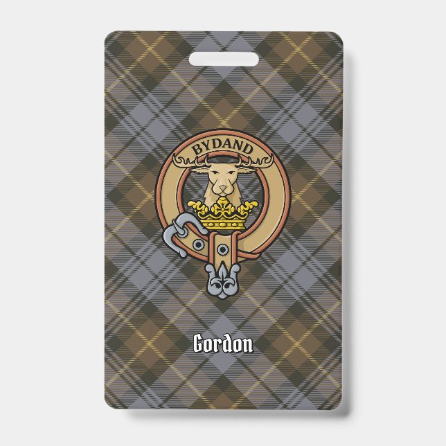 Crachá Clan Gordon Crest sobre o Weathered Tartan (Frente)