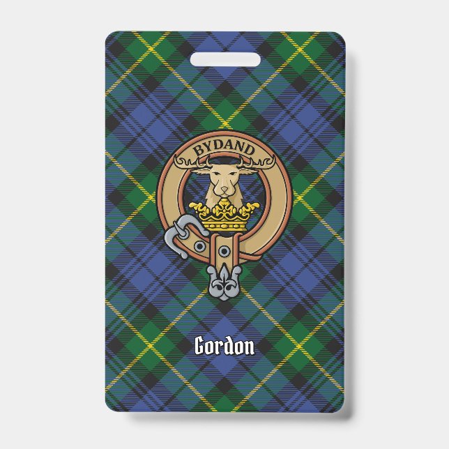 Crachá Clan Gordon Crest sobre Tartan (Frente)