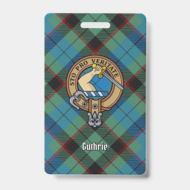 Crachá Clan Guthrie Crest sobre Tartan (Frente)