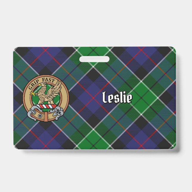 Crachá Clan Leslie Crest sobre caçar Tartan (Frente)